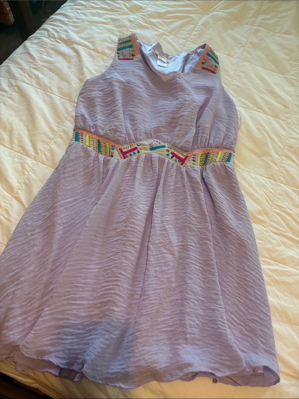 Esley Lavender Sleeveless Embroidered Waist Dress